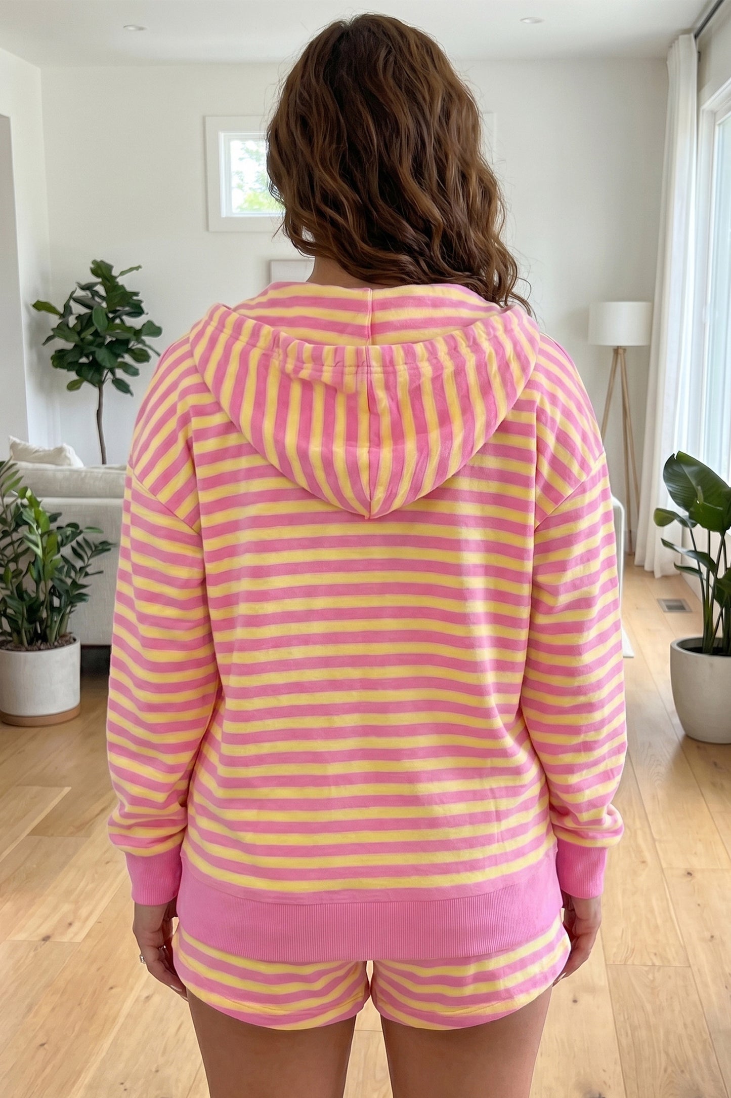 ~PREORDER ~ Striped Zip-Up Hoodie & Drawstring Short Set ~PREORDER ~