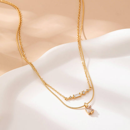Bar None Sparkle Necklace | Layered Crystal Bar & Solitaire Square Necklace