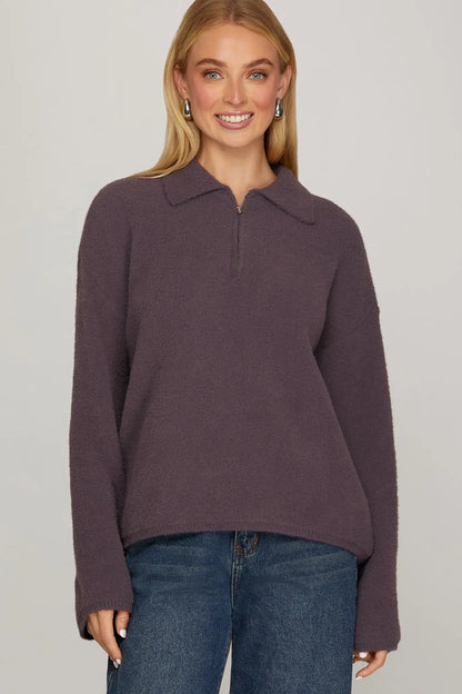 Cloud Soft Half-Zip Fuzzy Sweater