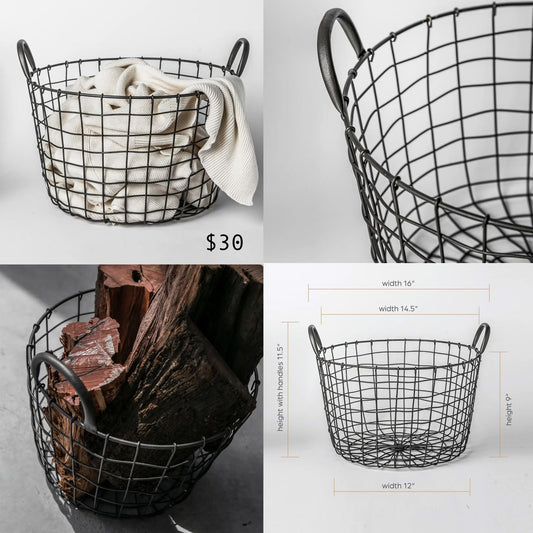 Round Iron Basket with Handles