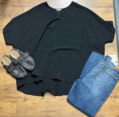 Black Oversized, front pocket blouse