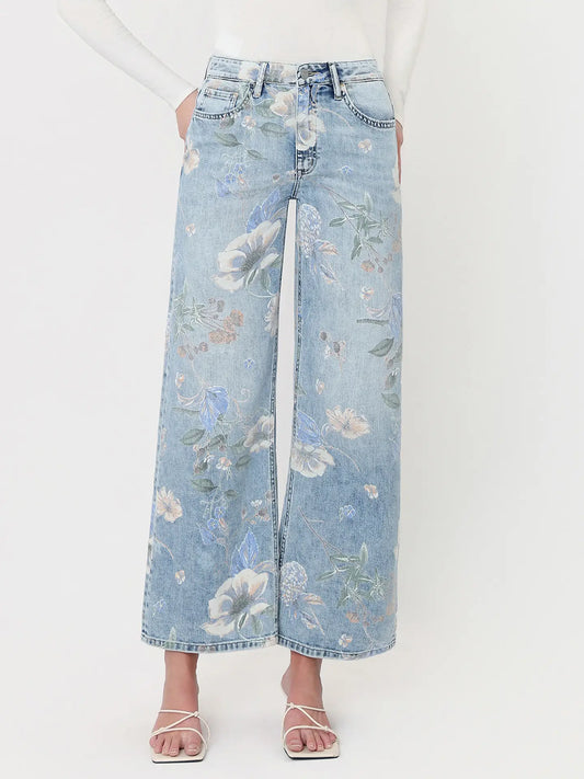 Garden Bloom Wide Leg Jeans | Super High Rise Floral Vintage Denim