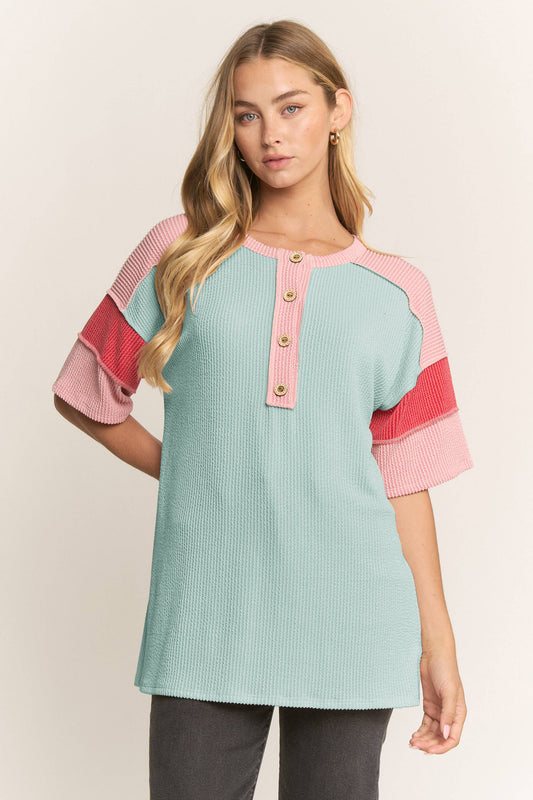 Sweet Mint Colorblock Henley Top 💕