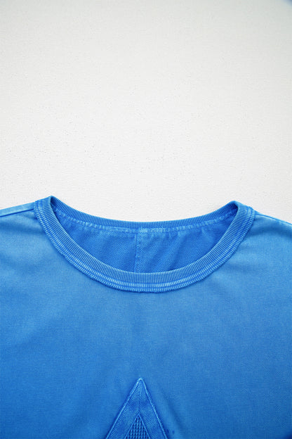 ~PREORDER ~ Blue Mineral Wash Star Mesh Patchwork Oversize Tee ~PREORDER ~