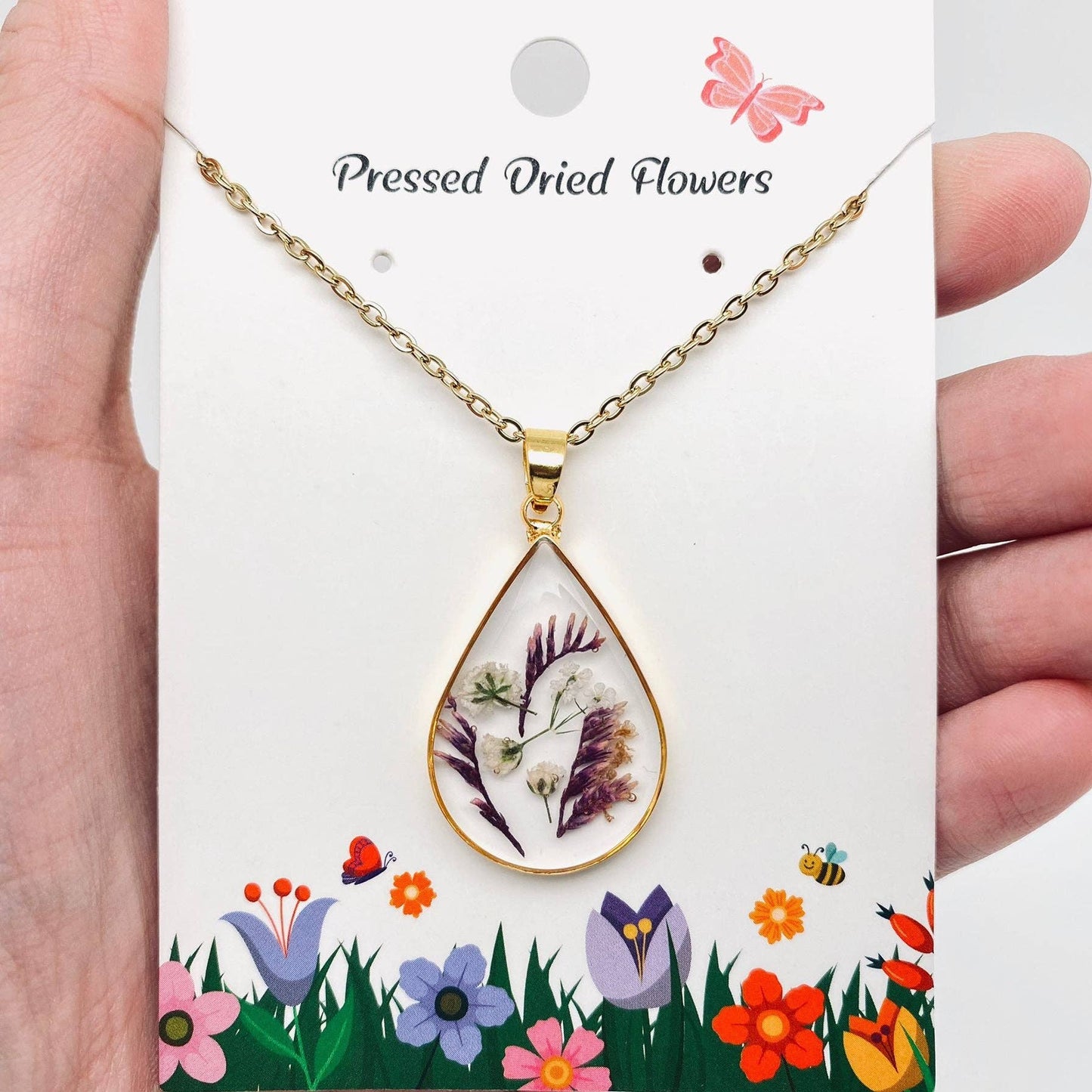 Genuine Pressed Dried Flower Floral Charm Necklace - PDF