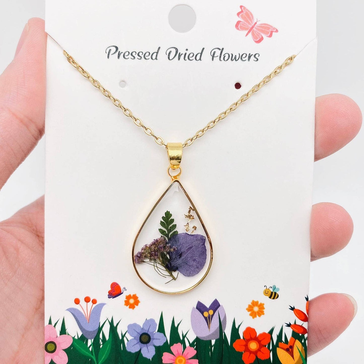 Genuine Pressed Dried Flower Floral Charm Necklace - PDF