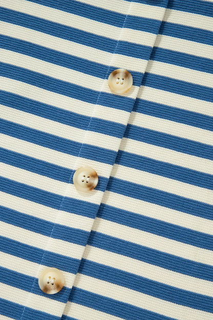 ~PREORDER~ Sky Blue Stripe Chest Pocket Button Back Notched V Neck Top ~PREORDER~