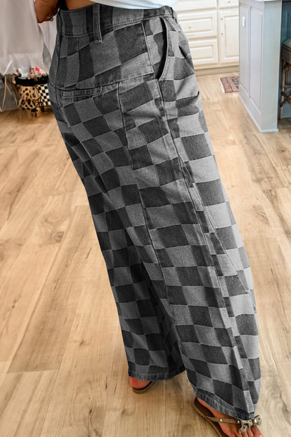 ~PREORDER ~ Dark Grey Checkered Denim Wide Leg Jeans ~PREORDER ~