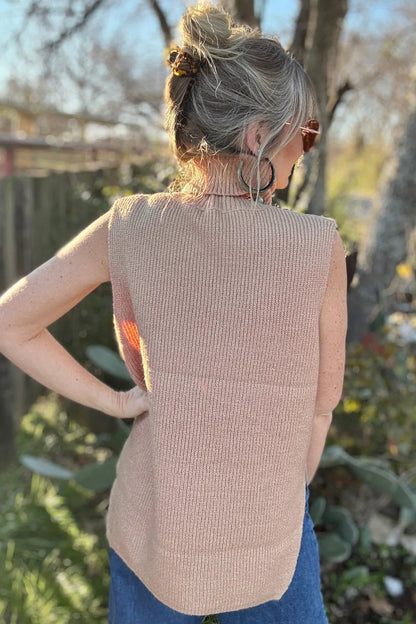 ~PREORDER~ French Beige Mock Neck Sleeveless Knit Sweater Vest ~PREORDER~