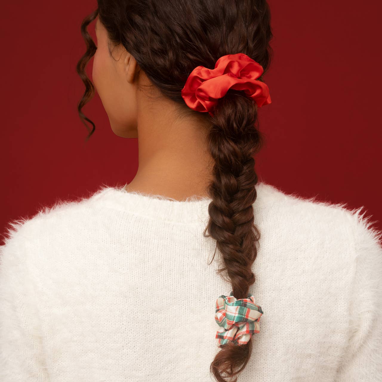 Kitsch Holiday Scrunchies 3pc Set | Red Ivory & Plaid Festive Hair Ties