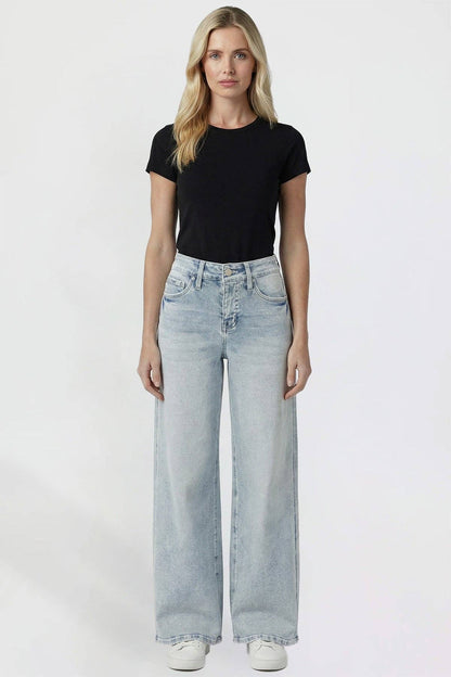 Kayla High Rise Wide Leg Jeans | YMI Premium Stretch Light Wash Denim