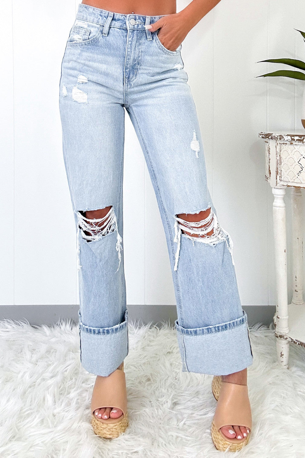 ~PREORDER ~ Beau Blue Light Wash Distressed Straight Jeans ~PREORDER ~