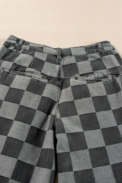 ~PREORDER ~ Dark Grey Checkered Denim Wide Leg Jeans ~PREORDER ~