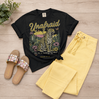 ~PREORDER ~ Fearless Faith Unafraid Graphic Tee | Isaiah 41:13 Christian Leopard T-Shirt ~PREORDER ~