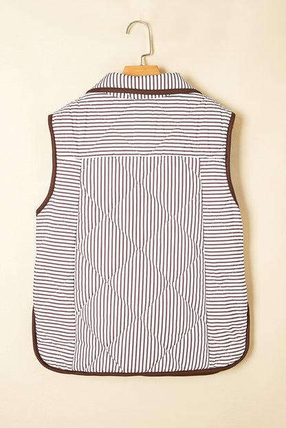 Striped Quilted Puffer Vest with Contrast Trim – Cozy Layering Piece