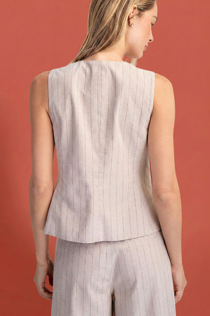 Pinstripe Waistcoat Vest | Linen Cotton Button Front Vest