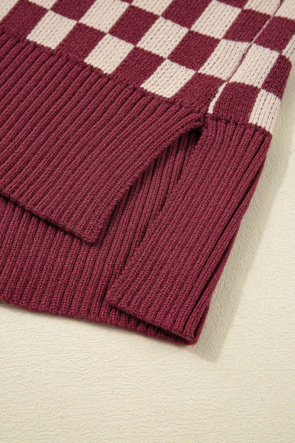 Brown Checkered Color Block Sweater | Cozy Fall Knit