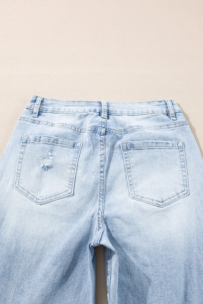 90s Vintage Light Wash Distressed Straight Leg Jeans
