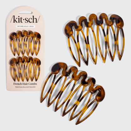 Kitsch Recycled Plastic French Hair Combs 2-Piece Set | Tortoise