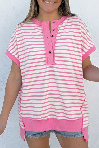 Pink Stripe Button Front High-Low Top 💗