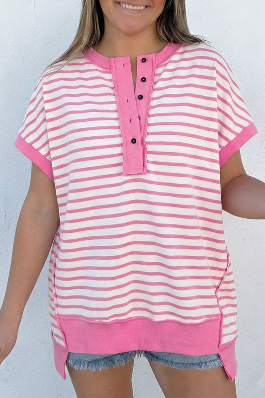 Pink Stripe Button Front High-Low Top 💗