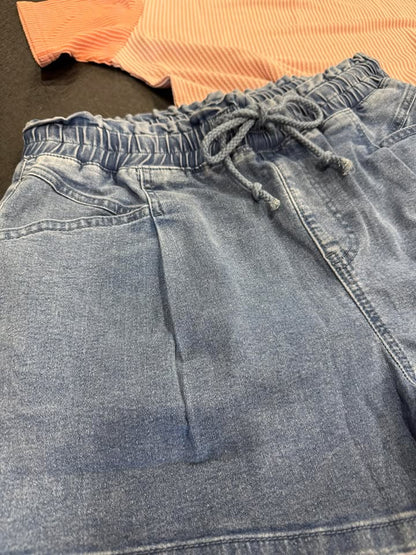 Ashleigh Blue Drawstring High Waist Denim Shorts | Casual Pocketed Boutique Shorts