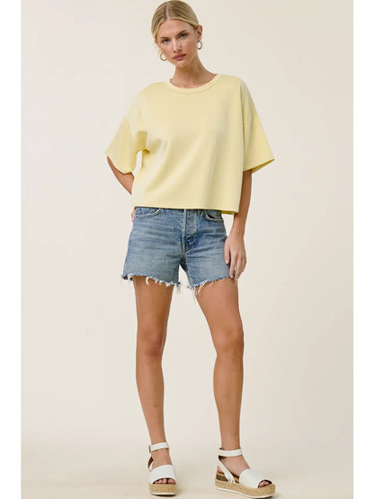 Boxy Short Sleeve Scuba Knit Top – Cropped Relaxed Fit Structured Scuba Shirt