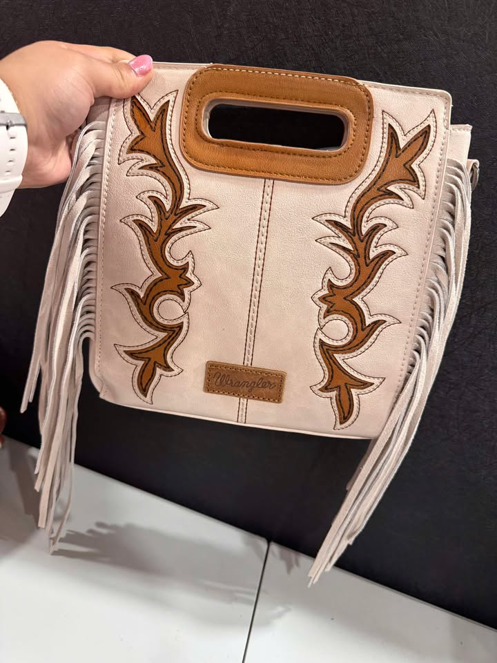 Wrangler Top Handle Boot Scroll Fringe Tote Crossbody – Western Chic with a Playful Edge