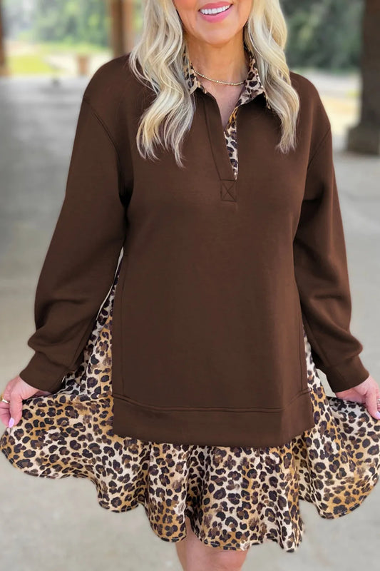 ~PREORDER~ Wild Side Leopard Trim Sweatshirt Dress ~PREORDER~