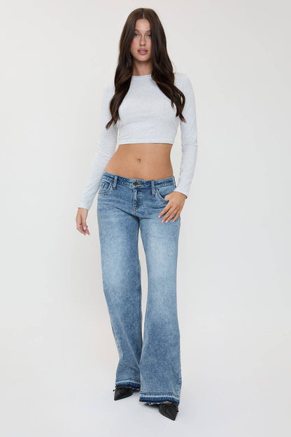 Brittany Release Hem Straight Jeans | YMI Low Rise Wide Straight Denim
