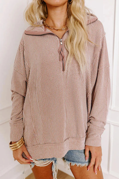 ~PREORDER~ Cozy Current Oatmeal Textured Quarter Zip Top ~PREORDER~