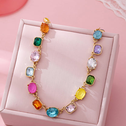 Color Pop Gemstone Paperclip Necklace | Gold Plated Statement Necklace