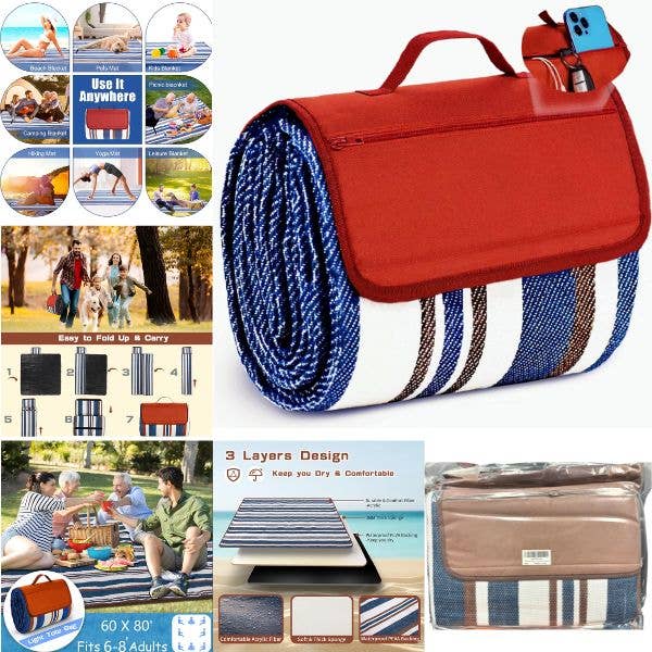 “Woven 80×60 picnic beach blanket with waterproof underside”
“Large sandproof outdoor blanket for 3–5 people”
“Portable waterproof beach mat with woven top and travel-friendly design”