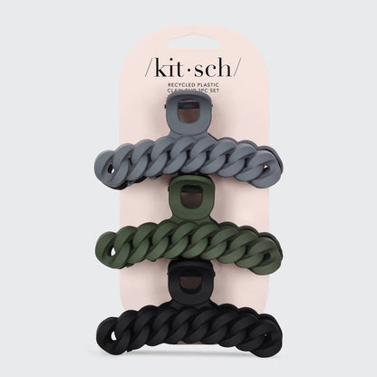 Eco-Friendly Chain Claw Clip 3‑Pack – Chic Hair Clips in Black & Moss 🌿✨ by Kitsch