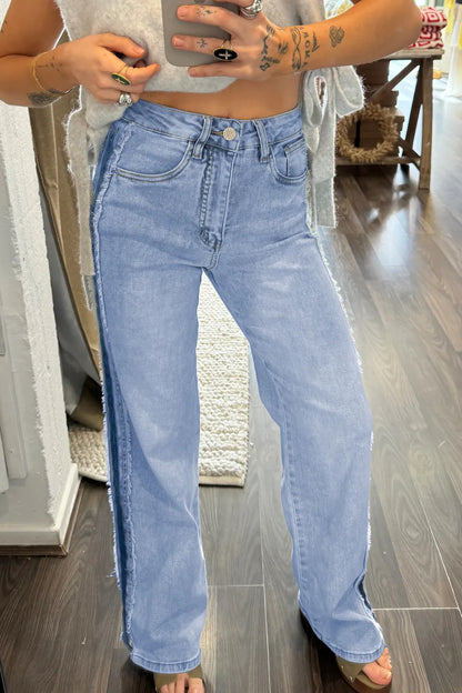 ~PREORDER~ Side Hustle Frayed Panel Wide Leg Jeans ~PREORDER~