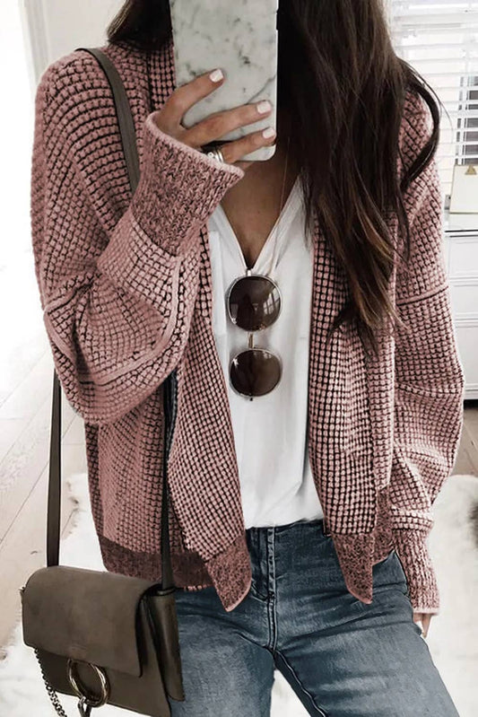 Peach Blossom Plaid Contrast Trim Open Front Cardigan-PACK