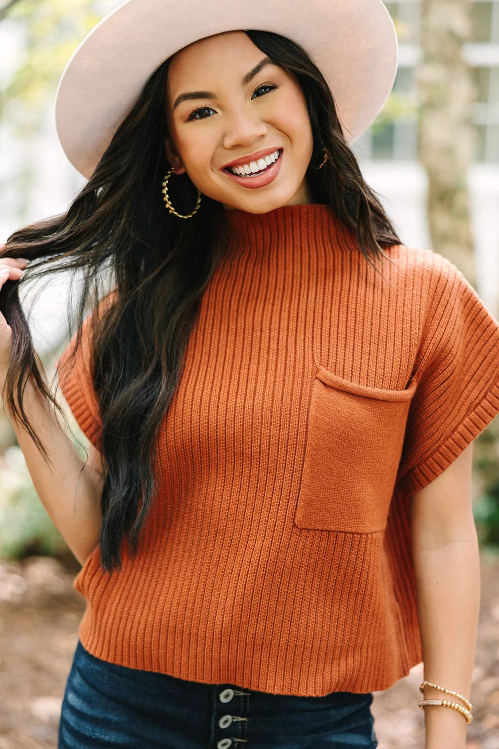 ~PREORDER~ Golden Hour Ribbed Mock Neck Pocket Sweater Top ~PREORDER~