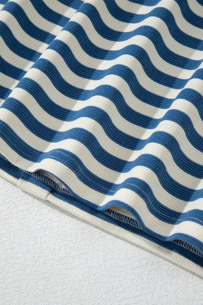 ~PREORDER~ Sky Blue Stripe Chest Pocket Button Back Notched V Neck Top ~PREORDER~