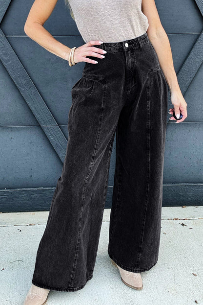 ~PREORDER ~ Pleated Wide Leg Mineral Wash Denim Pants ~PREORDER ~