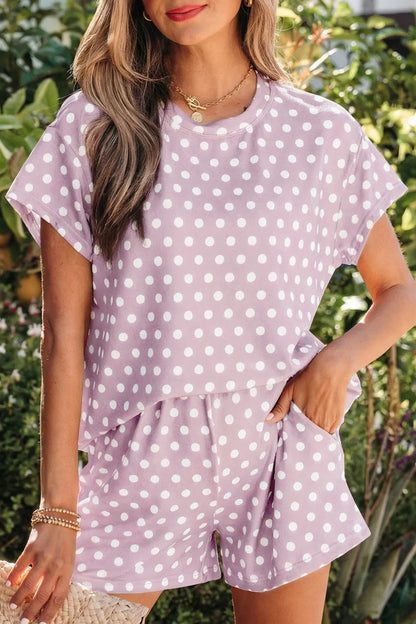 Lavender Dot Lounge Set | Purple Polka Dot Short Set