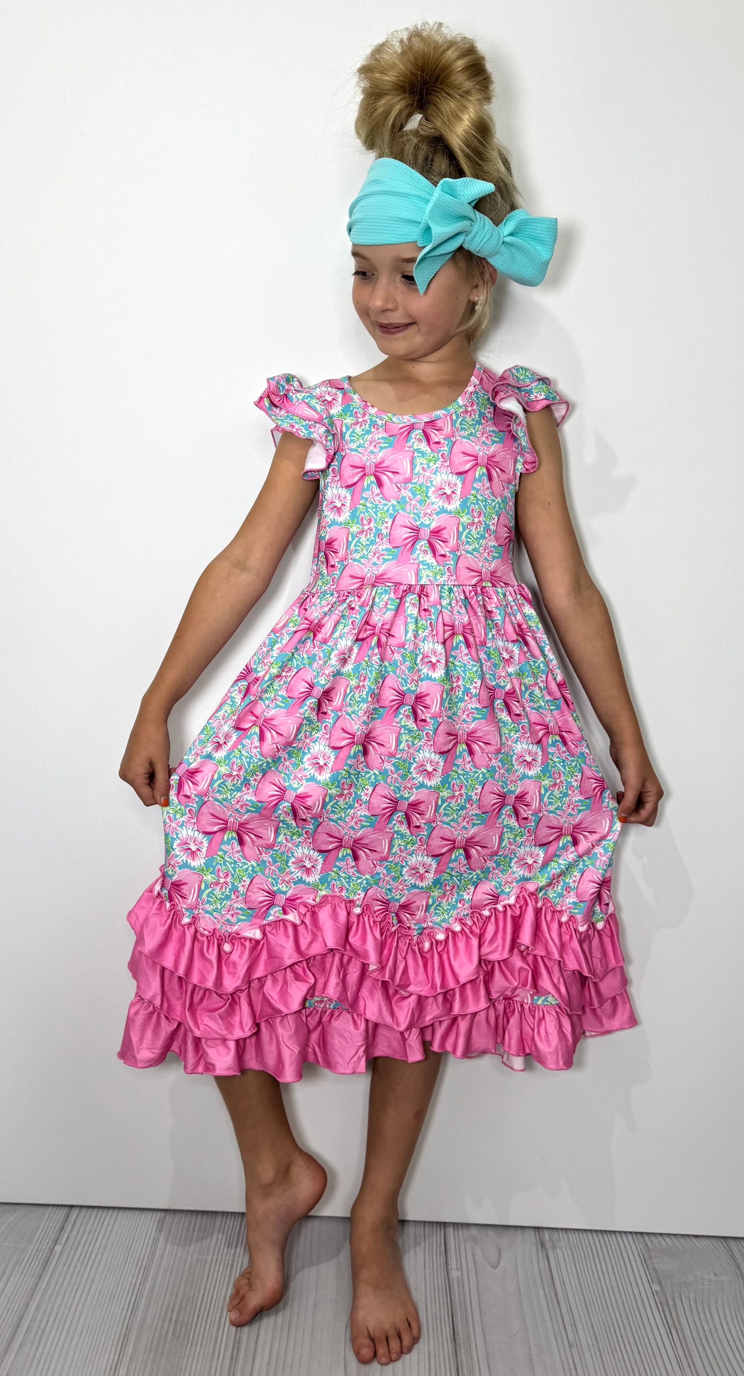 Aqua Spring Ribbon Maxi Girls Dress by Clover Cottage 🎀