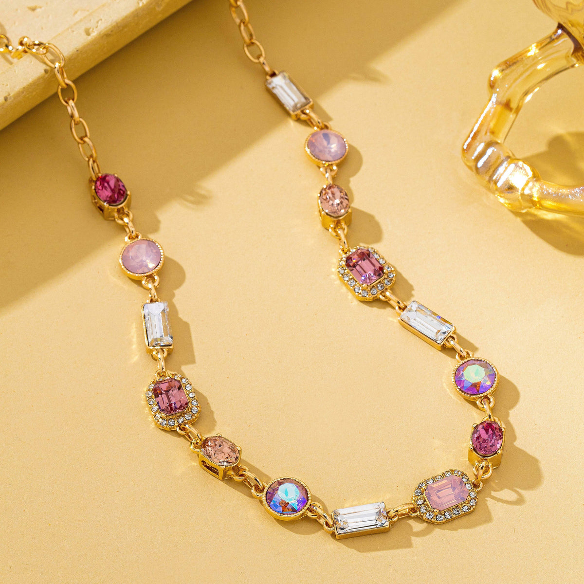 Blush & Bright Station Necklace | Pink and Clear Crystal Gold Necklace