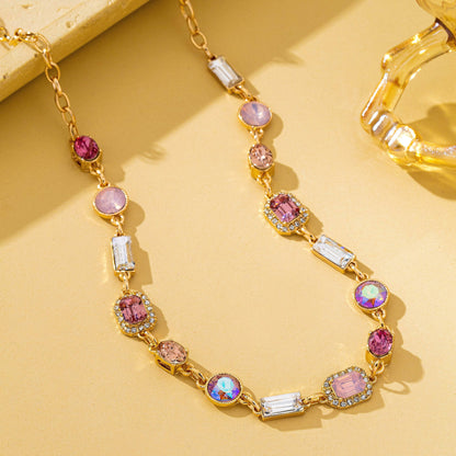 Blush & Bright Station Necklace | Pink and Clear Crystal Gold Necklace