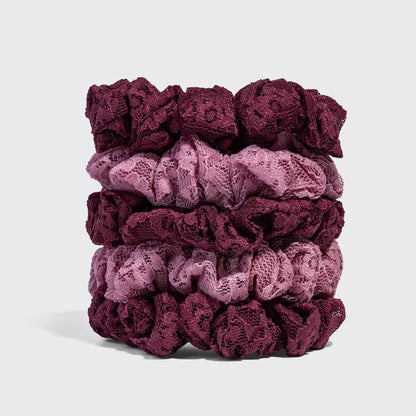 Kitsch Ruched Lace Scrunchies 5pc Set | Cherry Lacquer & Dusty Pink Hair Ties