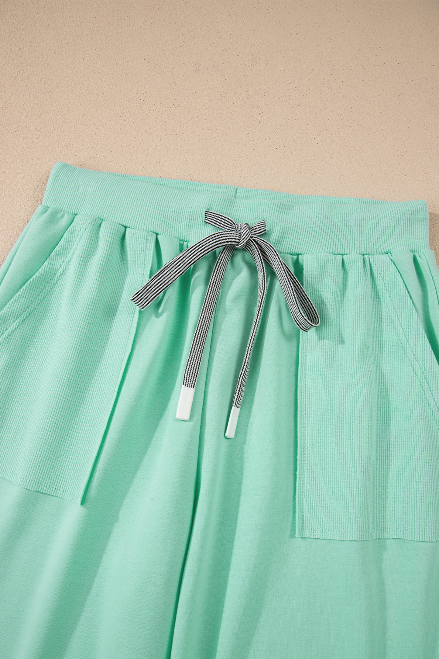 Mint Green Relaxed V-Neck Lounge Set – Drawstring Jogger Pants 2-Piece Outfit