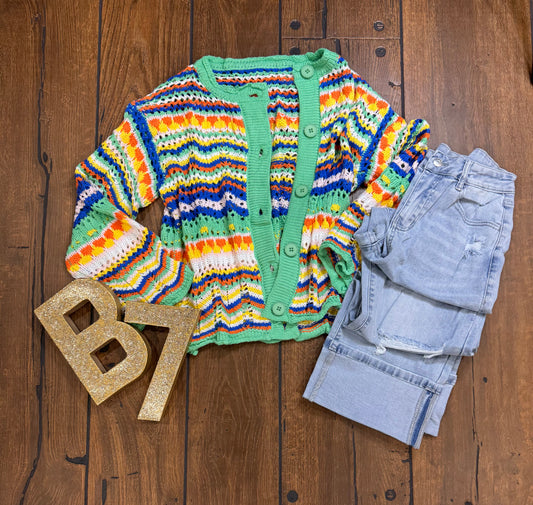 Multi-Colored Knit Sweater with Button Detail – Cozy & Colorful Style