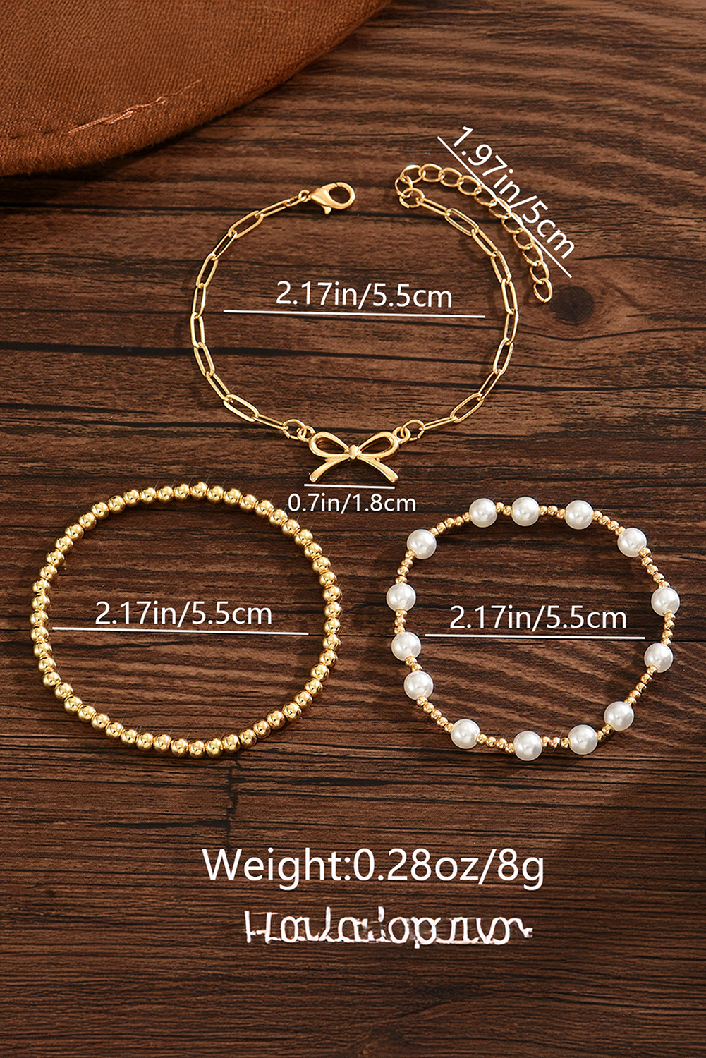 Gold Bow Chain Link & Pearl Beaded Multi-Layer Bracelet Set