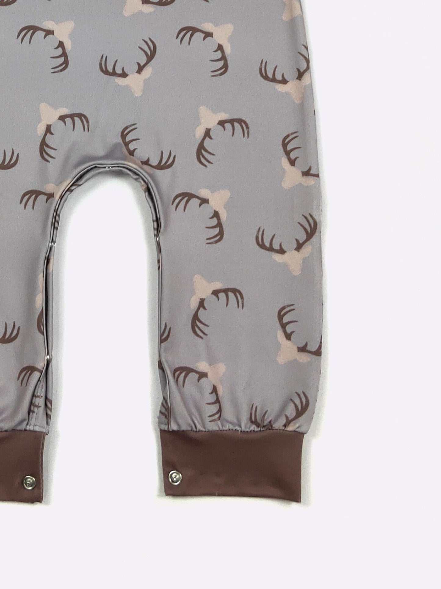 Antler 2 Boy Romper | Boutique Baby Boy Antler Print Romper by Clover Cottage
