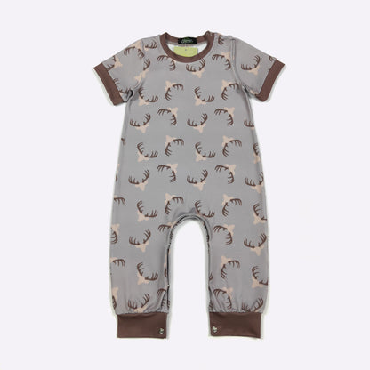 Antler 2 Boy Romper | Boutique Baby Boy Antler Print Romper by Clover Cottage