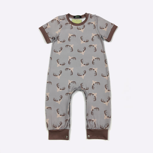 Antler 2 Boy Romper | Boutique Baby Boy Antler Print Romper by Clover Cottage